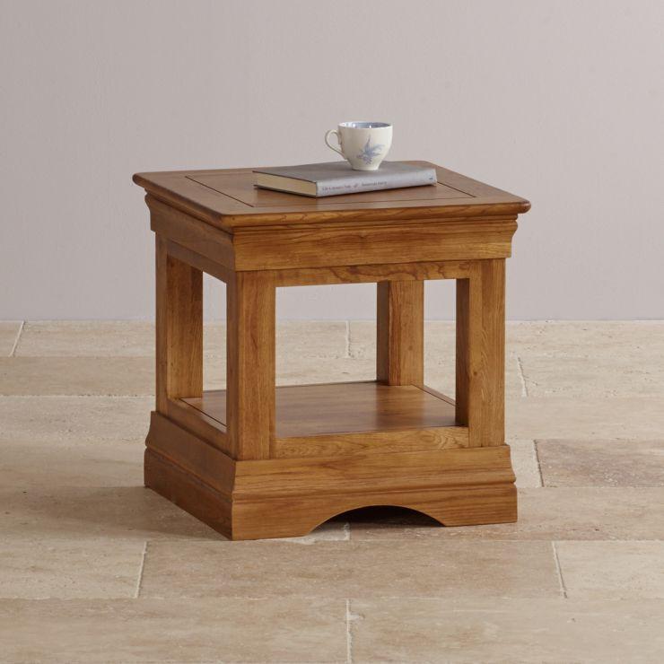 French Rustic Solid Oak Square Lamp Table - Oak Furniture Store & Sofas