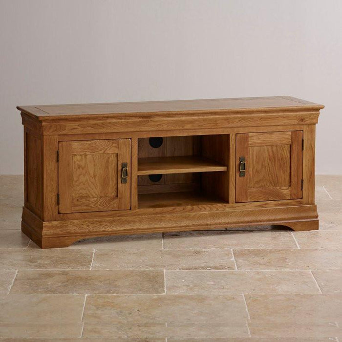 French Rustic Solid Oak Widescreen TV Cabinet