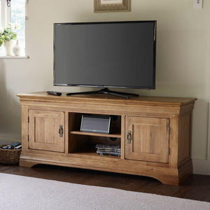 French Rustic Solid Oak Widescreen TV Cabinet - Oak Furniture Store & Sofas