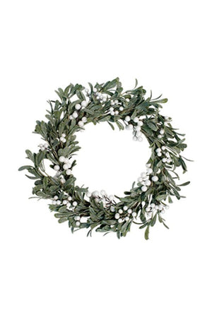 Frosted Mistletoe Wreath w/White Berries - Oak Furniture Store & Sofas
