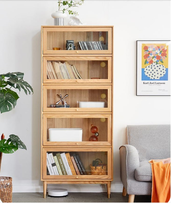 Latvia Designer Natural Solid Oak Display Bookcase Cabinet