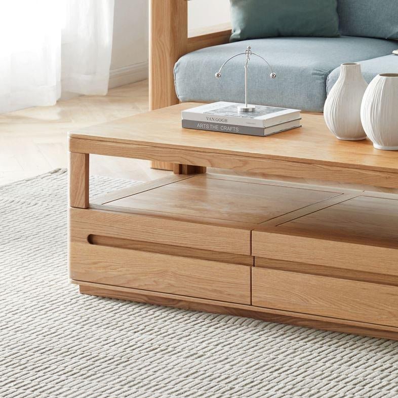 Manchester Natural Solid Oak Coffee Table | square small coffee table NZ with storage for living room | Oak Furniture Store