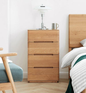 Manchester Natural Solid Oak Tall Bedside Table - Oak Furniture Store & Sofas