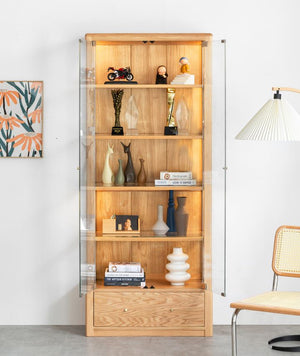 Marino Natural Solid Oak full glass Display Cabinet - Oak Furniture Store & Sofas