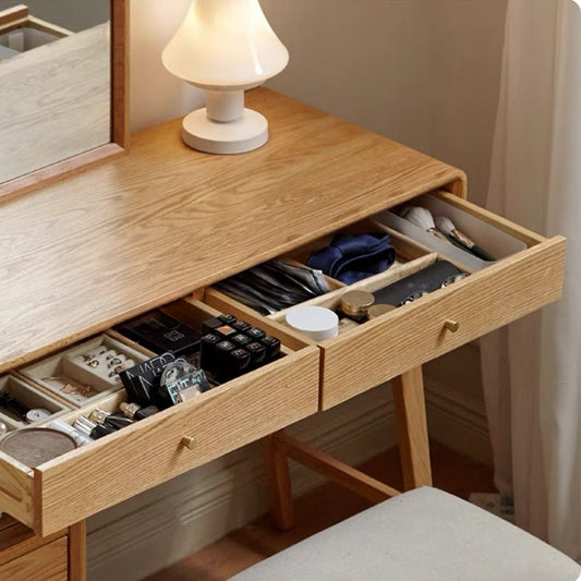 Oslo Solid Oak Dressing Table with Mirror | Expandable Makeup Table ...