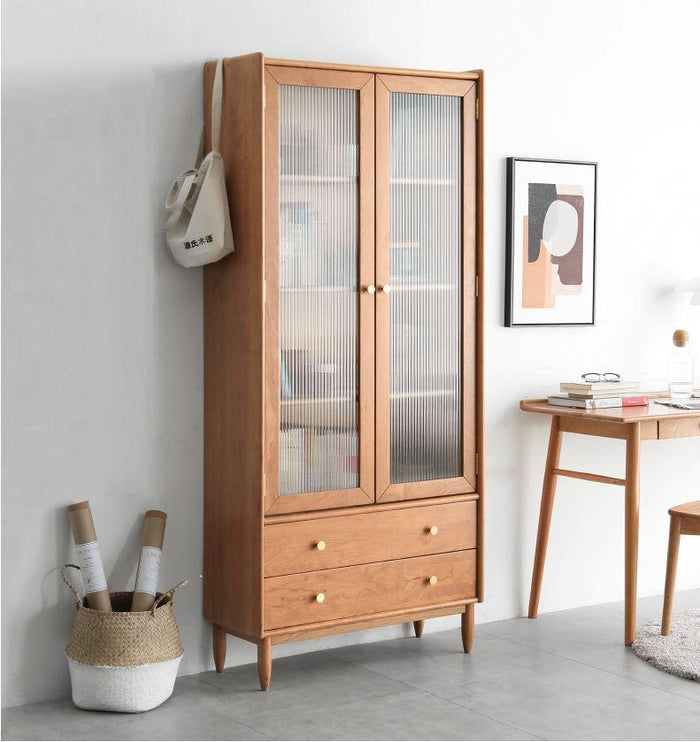 Prunus Solid Cherry Bookcase with Glass Doors