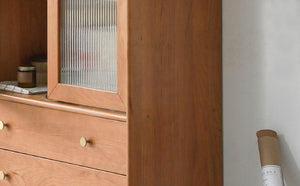 Prunus Solid Cherry Bookcase with Glass Doors - Oak Furniture Store & Sofas