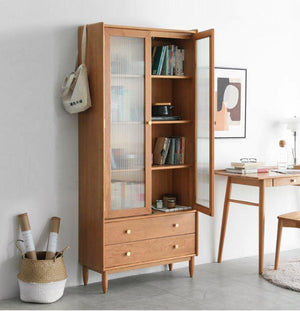 Prunus Solid Cherry Bookcase with Glass Doors - Oak Furniture Store & Sofas