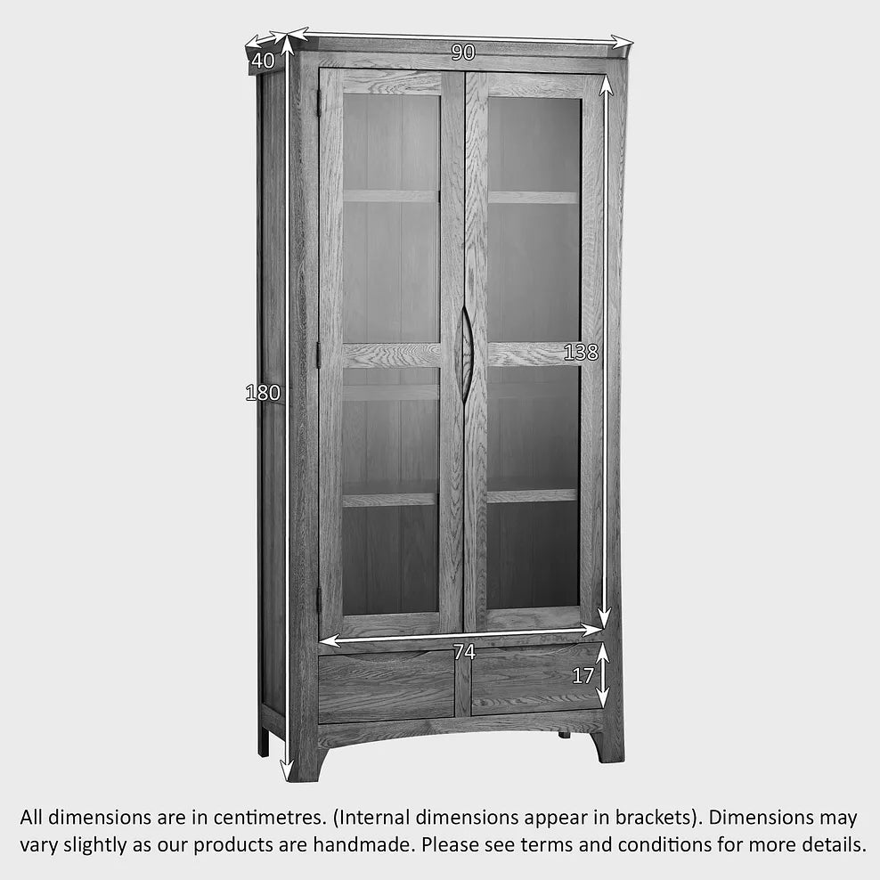 Renwick Rustic Solid Oak Glazed Display/Bookcase Cabinet - Oak Furniture Store