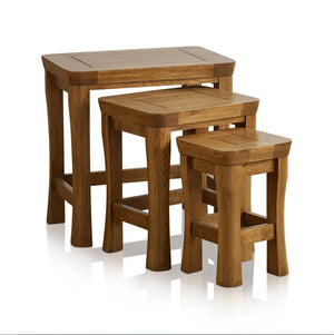 Renwick Rustic Solid Oak Nest of Tables - Oak Furniture Store & Sofas