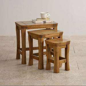 Renwick Rustic Solid Oak Nest of Tables - Oak Furniture Store & Sofas