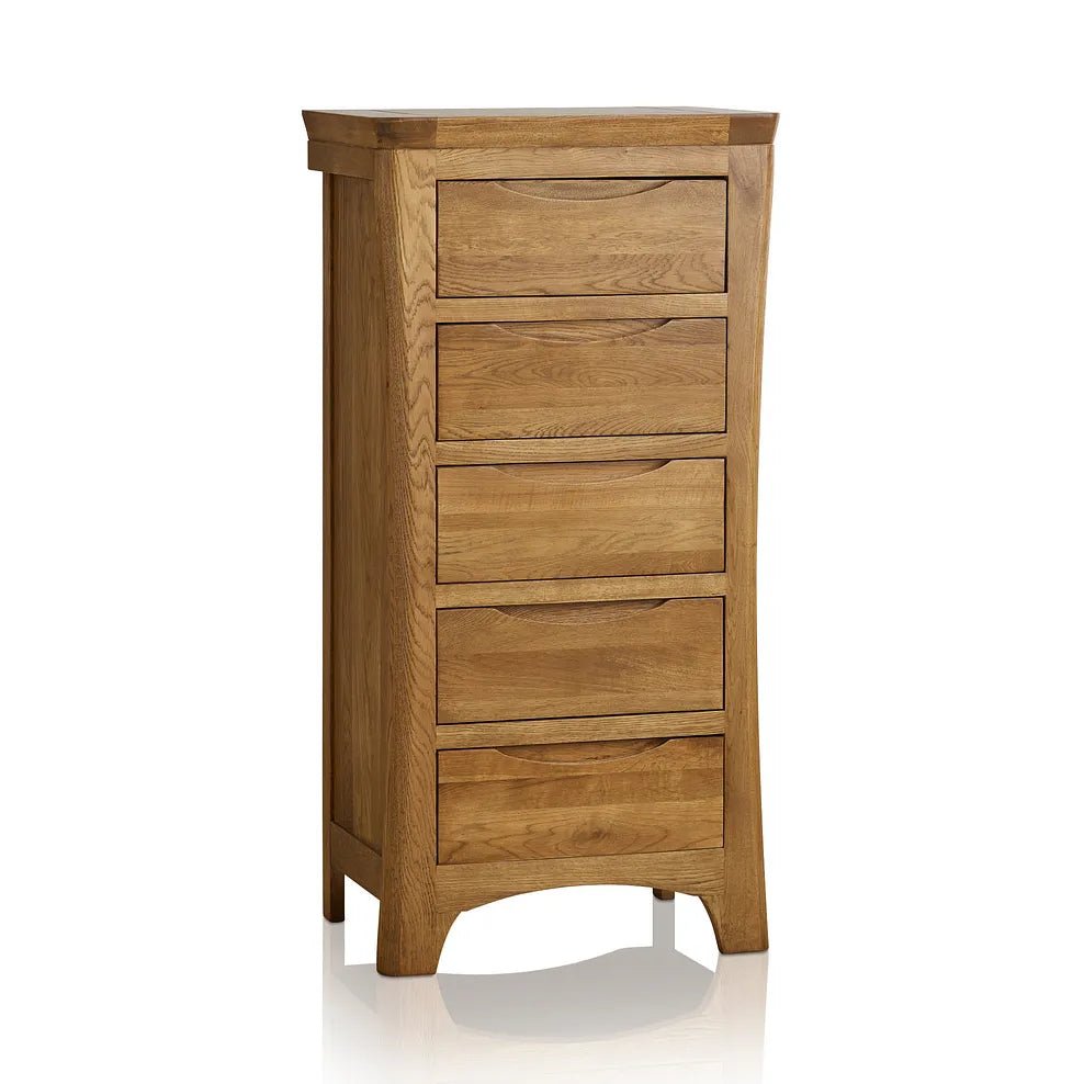 Renwick Rustic Solid Oak Tall 5 Drawers Chest - Oak Furniture Store