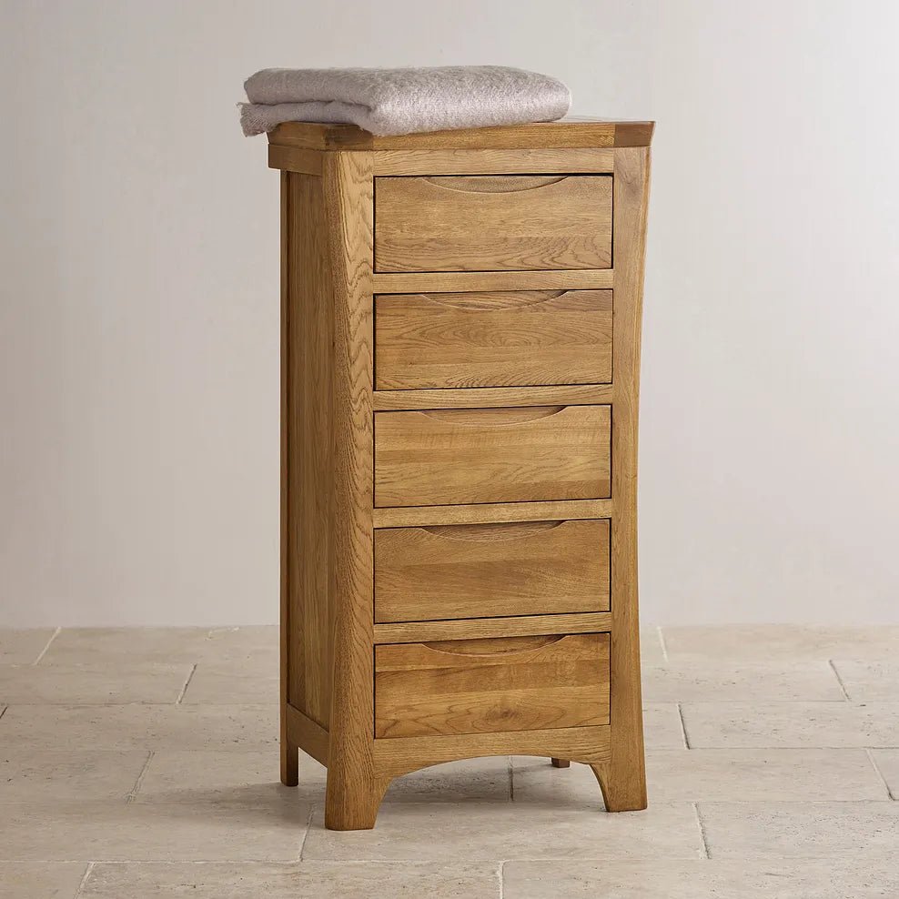 Renwick Rustic Solid Oak Tall 5 Drawer Chest - Oak Furniture Store & Sofas