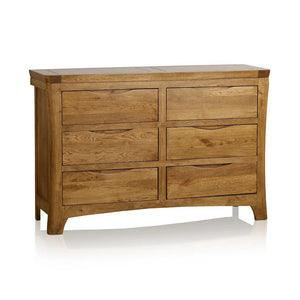Renwick Rustic Solid Oak Wide 6 Drawer Chest - Oak Furniture Store & Sofas