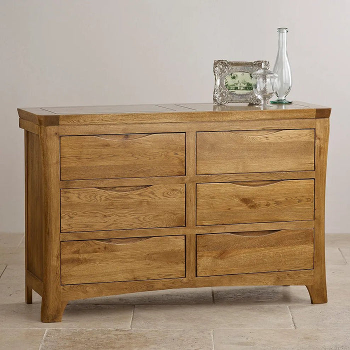 Renwick Rustic Solid Oak Wide 6 Drawers Chest
