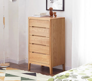 Seattle Natural Solid Oak 5 Drawers Tall Boy - Oak Furniture Store & Sofas