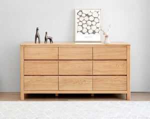Seattle Natural Solid Oak Chest of 9 Drawers - Oak Furniture Store & Sofas