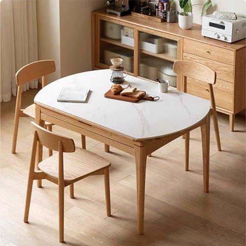 Seattle Natural Solid Oak Extendable Dining Table with Ceramic Marble Top