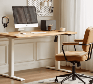 Solid Ash Top Electric Height Adjustable Computer Desk - Oak Furniture Store & Sofas