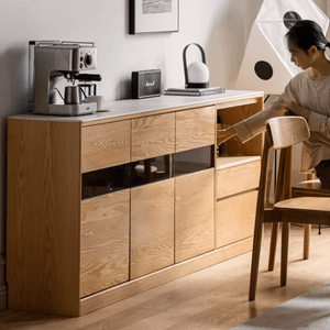 Warburg Natural Solid Oak Sideboard with Ceramic Marble Top - Oak Furniture Store & Sofas